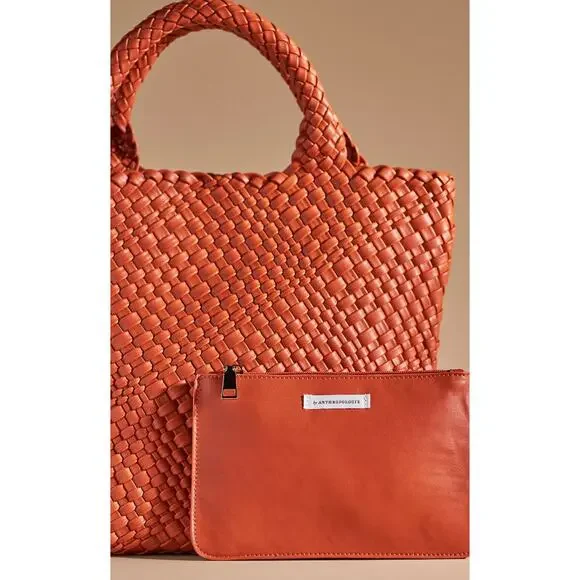 Anthropologie orange Woven Faux Leather Tote - Picture 2 of 7